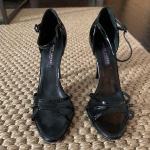 Black Patent Leather Ralph Lauren Heeled Sandals